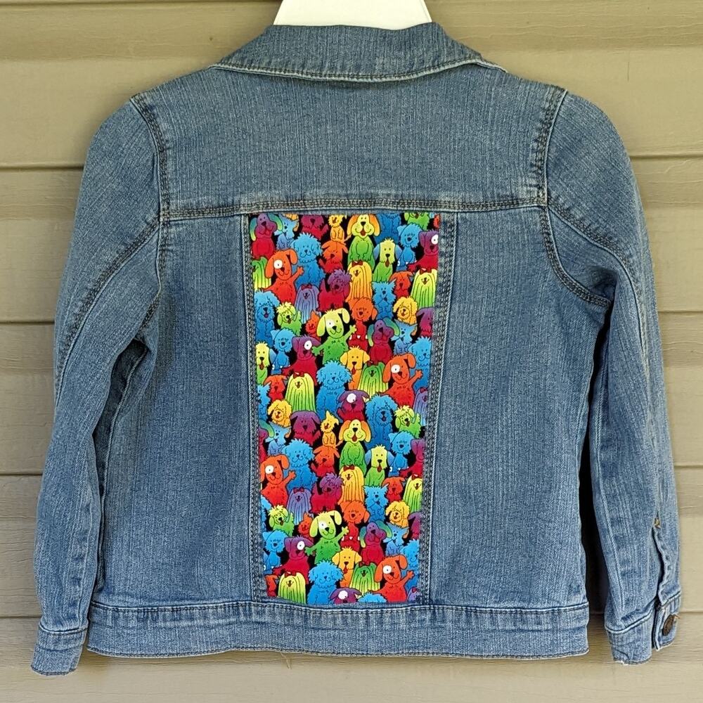 Upcycled Carter's Size 7 Child's Jean Jacket Jacket Dog Theme